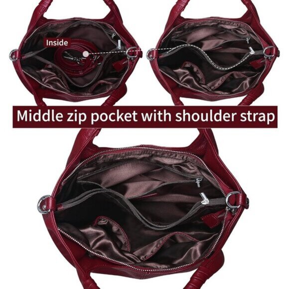 🆕Women Wine Genuine Leather Shoulder Bags Purses Satchel Designer Handbags - Picture 7 of 7